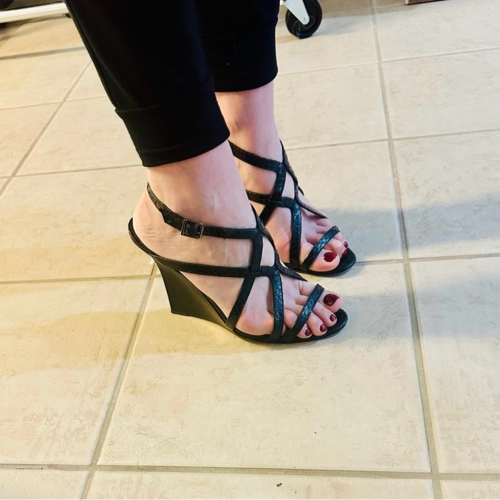 Manolo Blahnik Black Strappy Wedges